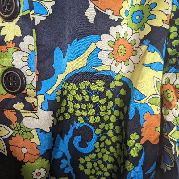 Vintage Y2K Single Dress Silk Floral Psychedelic Pattern Collared Tulip Sleeve - Picture 10 of 12